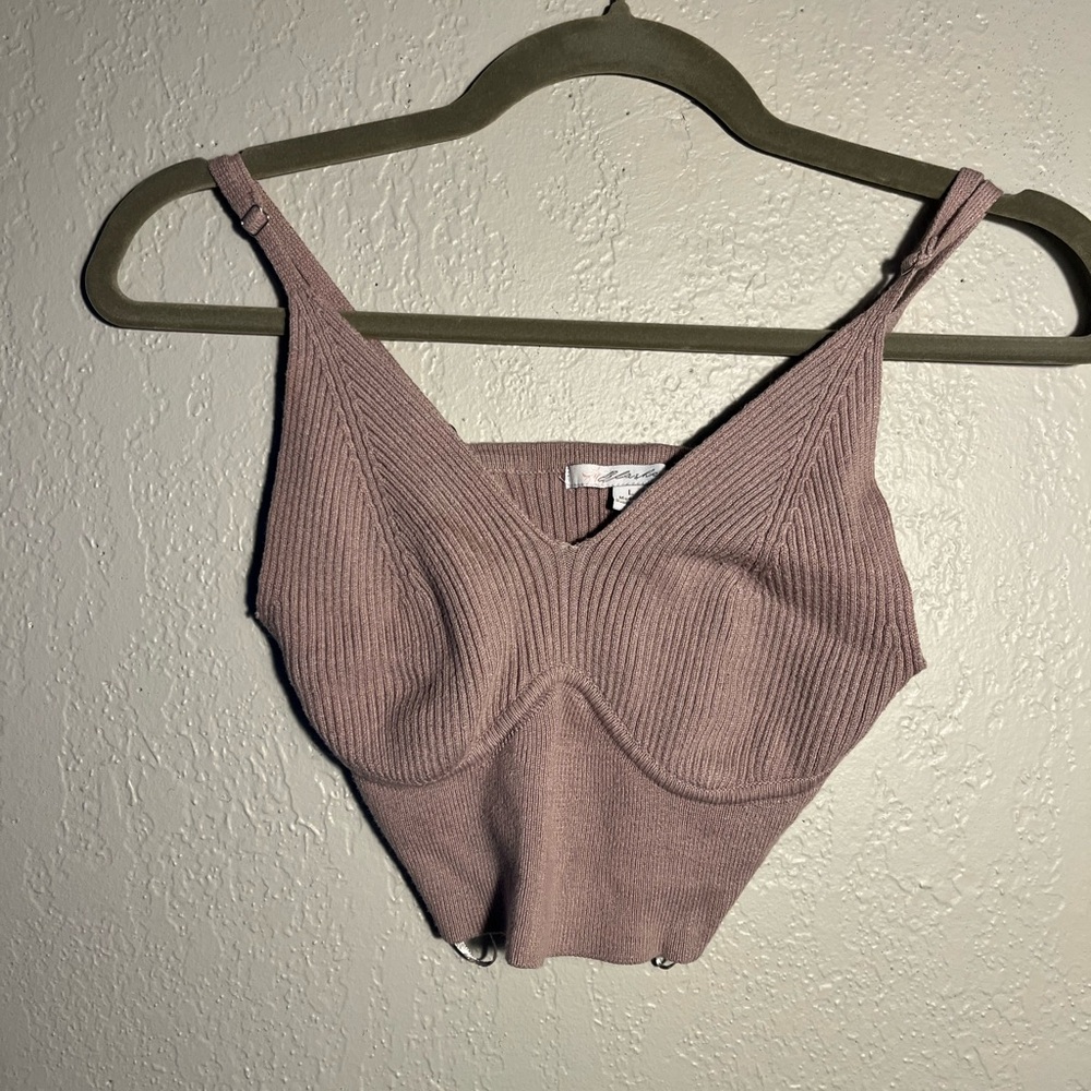 Ash Women's Ribbed Camisole - Mauve Pink Crop Top W/ Built in Bra SZ L Strapped
